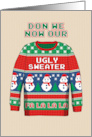 Humorous Ugly Christmas Sweater with Snowmen card