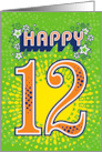 Happy 12th Birthday Stars and Flowers card