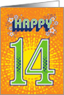 Happy 14th Birthday Stars and Flowers card