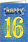 Happy 16th Birthday Stars and Flowers card