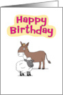 Funny Happy Birthday Sheep and Donkey Pun card