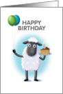 Happy Birthday Sheep Holding Cake and Balloons card