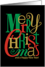 Merry Christmas Happy New Year Word Art Typography card
