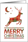 Merry Christmas Deer Silhouette Plaid Pattern Moon and Stars card