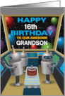 Robots Spaceship Grandson 16th Birthday Customizable card