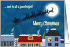 Christmas Santa Reindeer Sleigh Over Rooftops card