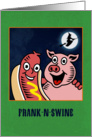 Frankenstein Pun with Hotdog and Pig Humorous Halloween card