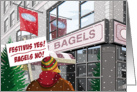 Snowy New York City Bagel Store Humorous Festivus card