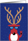 Christmas, Cool Reindeer Giving Peace Sign with Shades card