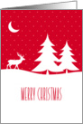 Merry Christmas, Reindeer in Snow Under Moon, Red card