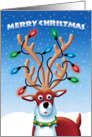 Merry Christmas, Cute Reindeer with Lights in Antlers card
