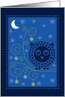 Merry Christmas, Stylized Owl with Ornaments Under Moon card