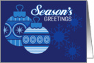 Season’s Greetings, Blue Ornaments and Snowflakes card