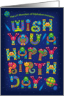 Happy Birthday, Alphabet Shaped Cute Space Monsters Characters card
