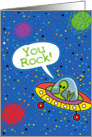 Happy Birthday Humor, You Rock Space Alien on Star Background card