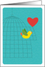 Yellow Bird Flying from Birdcage with Heart, Valentine’s Day card