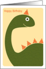 Cute Green Dinosaur with Party Hat, Happy Birthday card