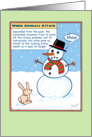 Bunny Rabbit Eyeballing Snowman’s Carrot Nose, Funny Christmas card