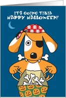 Dog in Pirate Costume with Bones, Funny Halloween Pun card