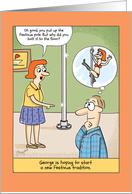 Humorous Festivus Pole Dancing Cartoon card