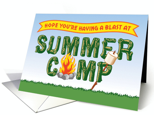 Summer Camp, Thinking of You with Campfire and Marshmallow card