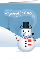 Snowman with Pipe and Sled Rider, Merry Christmas card