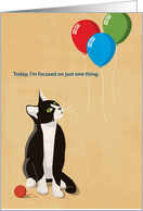 Cat Staring Up At Three Balloons, Happy Birthday card