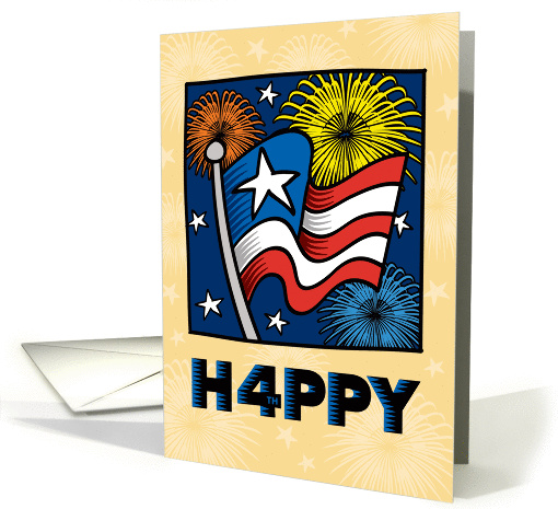 Happy 4th of July American Flag, Stars and Fireworks card (1290966)