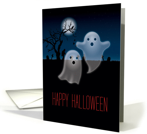 Cute Ghosts and Spooky Graveyard, Happy Halloween card (1306458)