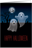 Cute Ghosts and Spooky Graveyard, Happy Halloween card