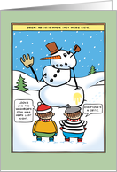 Funny Kid Artist Abstract Snowman, Merry Christmas card