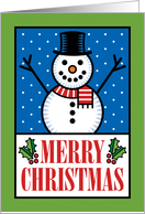 Happy Snowman Merry Christmas with Holly card