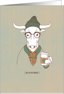 Hipster Cow Pun with Coffee, Funny Birthday card