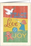 Peace, Love & Joy Vintage Looking Christmas card