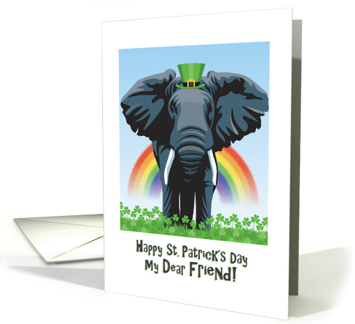 Elephant in Clover with Rainbow, St. Patrick's Day Friend card