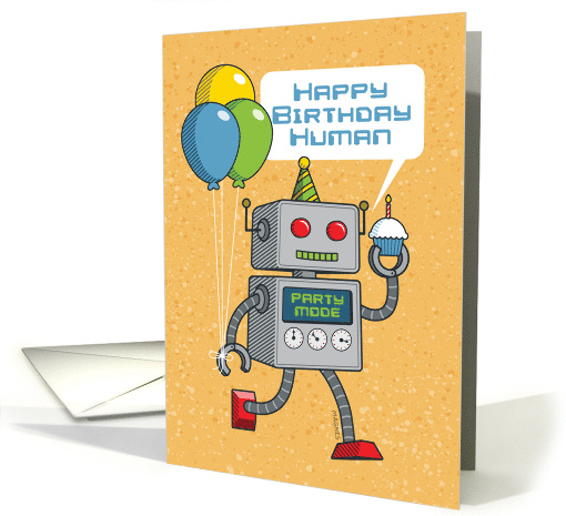 Robot with Balloons and Cupcake Happy Birthday card (1502354)