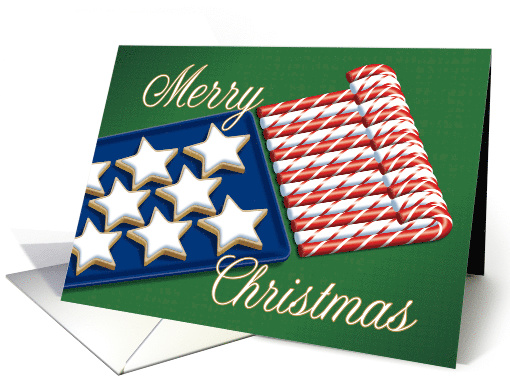 Star Cookies & Candy Canes American Flag, Patriotic Christmas card