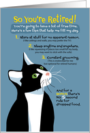 Humorous Retirement Congratulations, Black & White Tuxedo Cat card