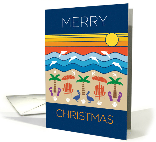 Merry Christmas Beach and Ocean Sunset Scene card (1539616)