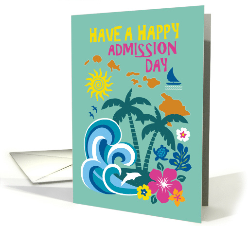 Hawaiian Admission Day with Flowers, Animals and Ocean card (1565446)