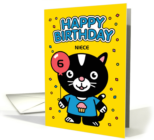 Customize Happy Birthday Niece Little Kitten with Balloon card