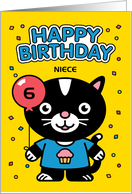 Customize Happy Birthday Niece Little Kitten with Balloon card