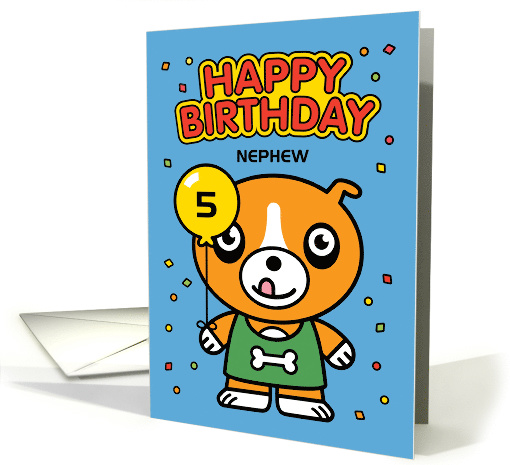 Customize Happy Birthday Nephew Little Dog with Balloon card (1565990)