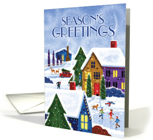 Season's Greetings, Snowy Winter Neighborhood Scene card (1587038)