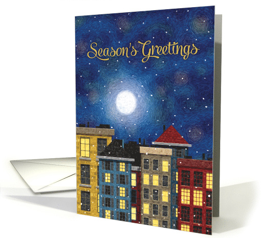 Season's Greetings Moon Over Urban Neighborhood card (1590522)