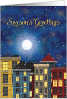 Season’s Greetings Moon Over Urban Neighborhood card