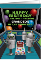 Robots Spaceship Awesome Grandson Birthday card