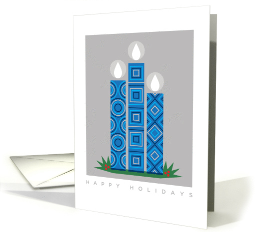 Happy Holidays Three Blue Candles and Holly card (1660506)