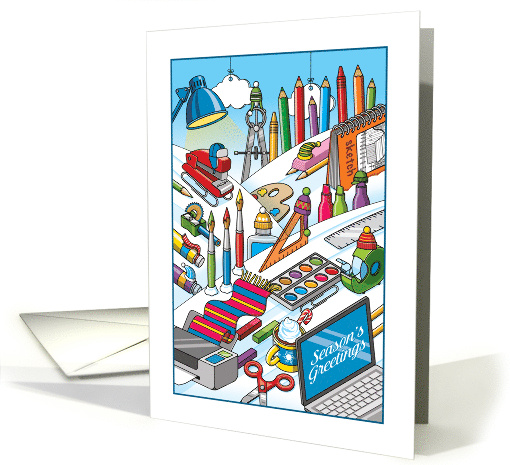 Art Teacher Seasons Greetings Art Supplies on Ski Slope card (1661650)