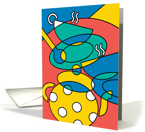 Tea Time Abstract Tea Cups and Teapot card (1667700)